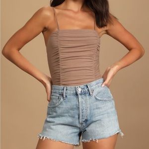 NWOT Ruche Order Taupe Ribbed Ruched Cami Tank Bodysuit